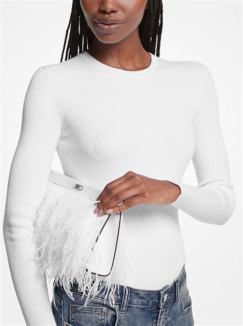 Tabitha Large Feather Embellished Leather Clutch 